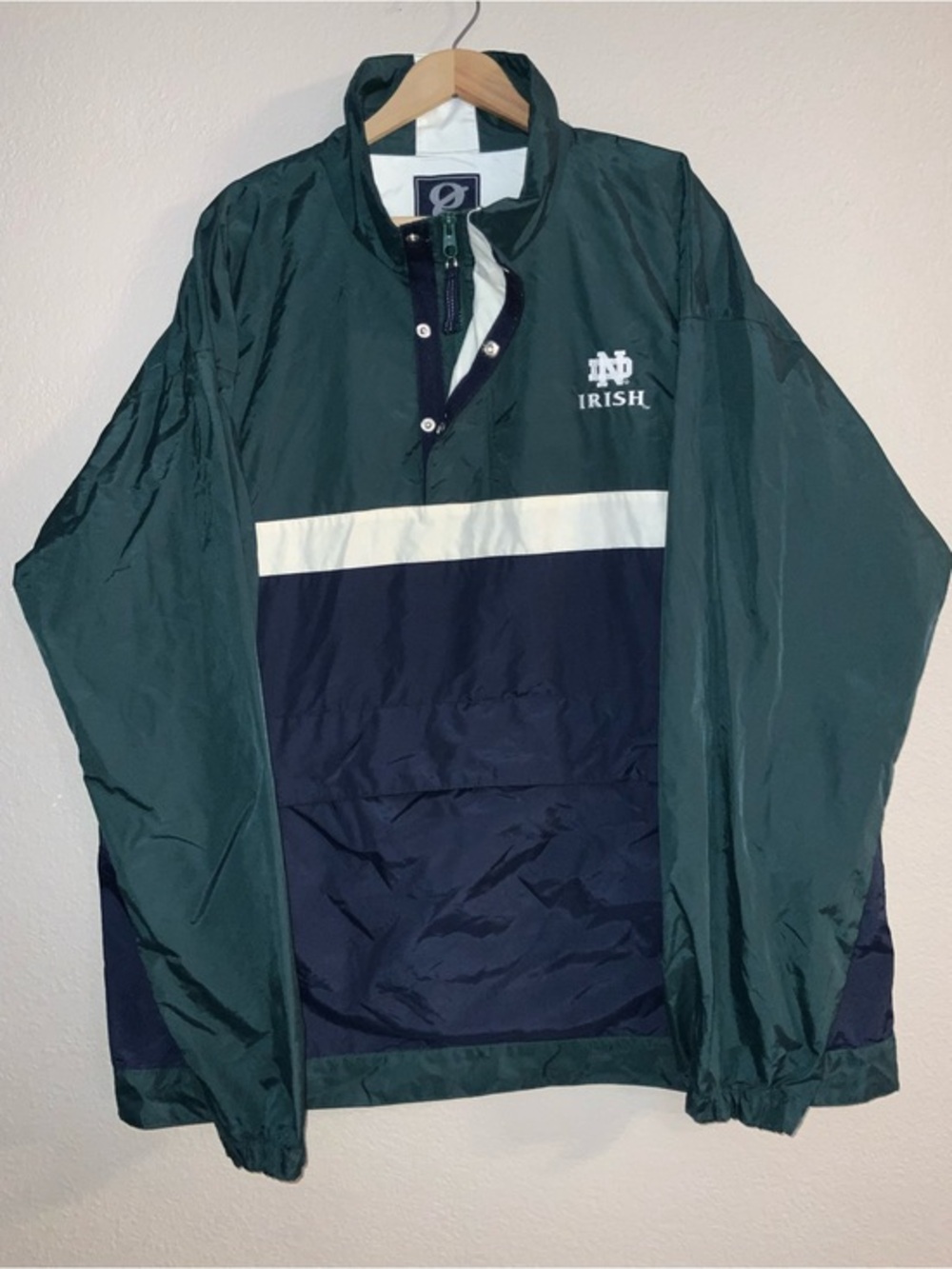 Notre Dame Irish Nylon Pullover Windbreaker Green Navy XXL